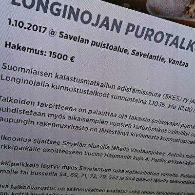 Voisiko purotalkoot olla Helenin stipendin arvoinen kaupunkitapahtuma? Peukuta Longinoja voittoon: http://bit.ly/2sRTE8G