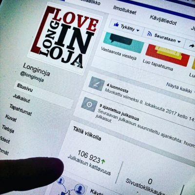 Jippii! Tavoitettavuus fb-sivuista meni yli 100 000 tuhannen <3 Joko sinä tykkäät? Www.facebook.com/longinoja