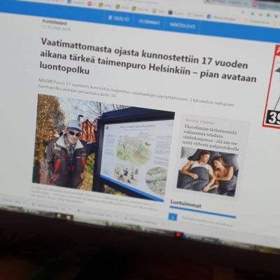 Kaksi uusinta lehtijuttua Longinojasta ja luontopolusta. Lue jutut www.longinoja.fi/luontopolku sivun alareunasta.